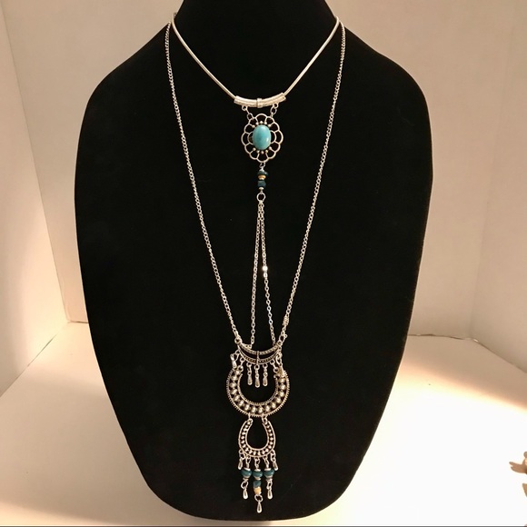 Boho Multilayered Long Turquoise Pendant Necklace - Picture 1 of 4